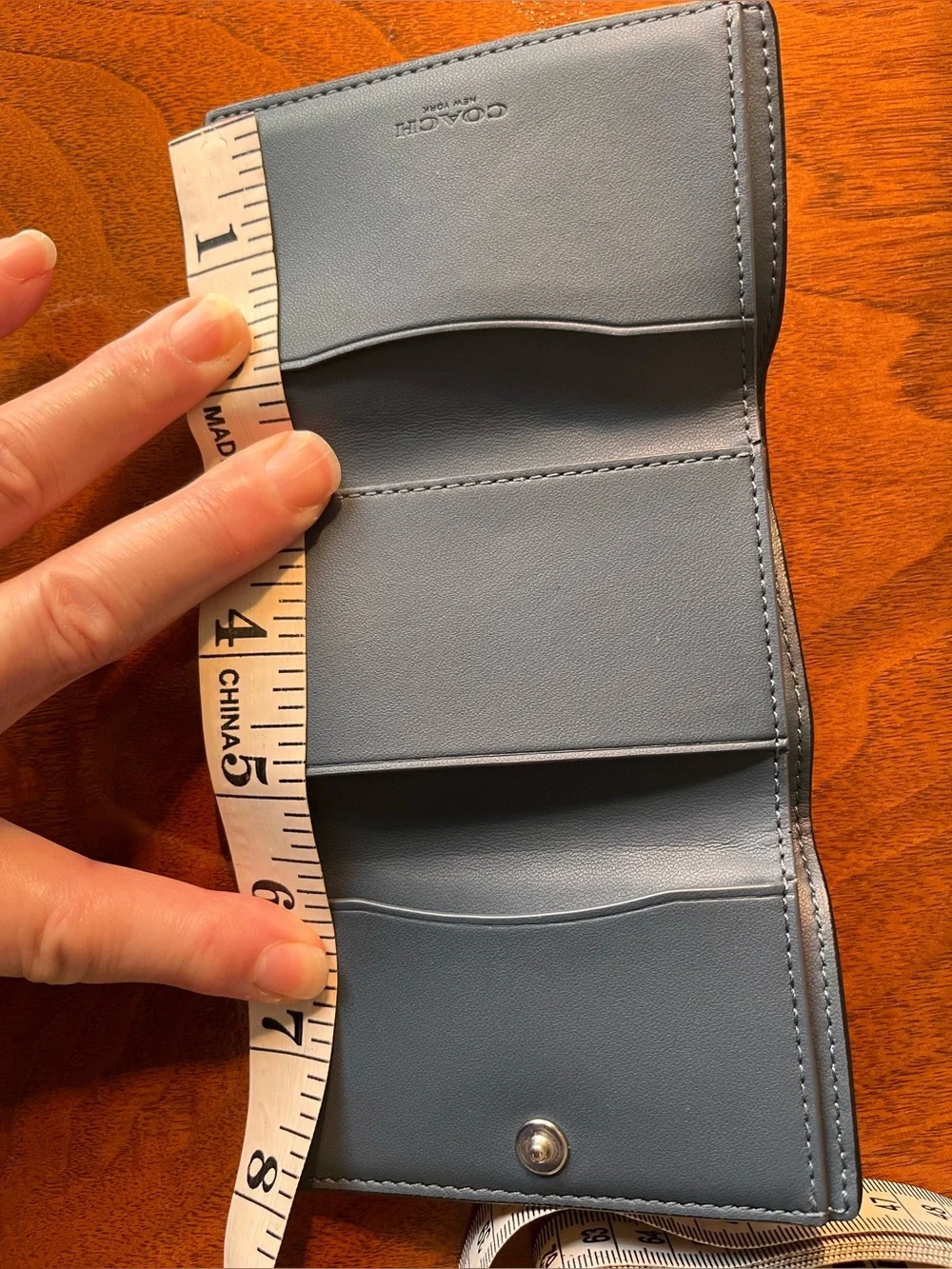 Coach Navy Blue Pebble Leather trifold wallet with coin zip! Silver hardware!